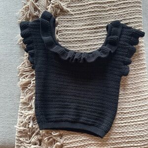 H&M Black Ruffled Knit Top Small